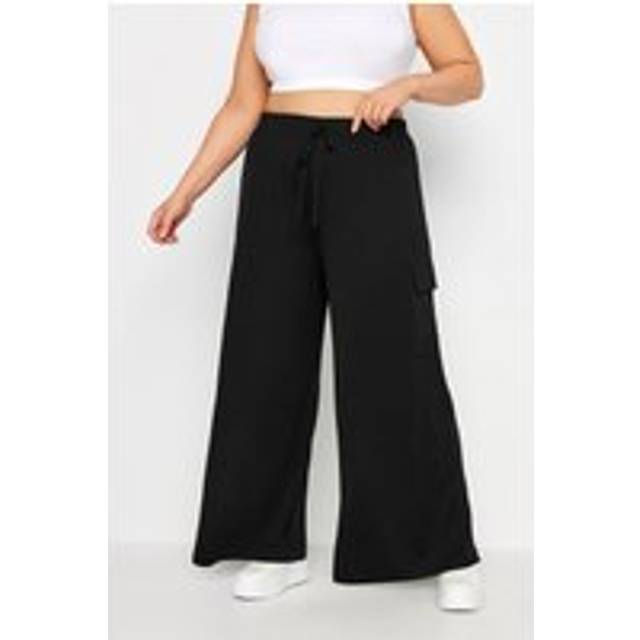 Yours Plus Size Black Jersey Wide Leg Cargo Trousers Size 34-36