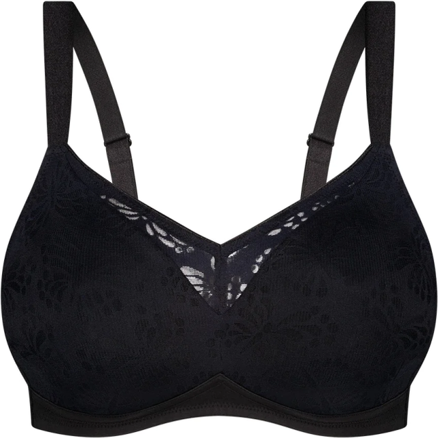 (Black, 10DD) Triumph Lacy Minimiser N Wireless Wire Free Bra Women Comfy Underwear Plus Size