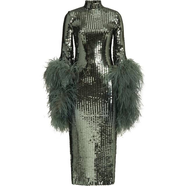 Taller Marmo - Del Rio Disco sequinned midi dress - women - Polyester/Polyester/Ostrich Feather - 40 - Green