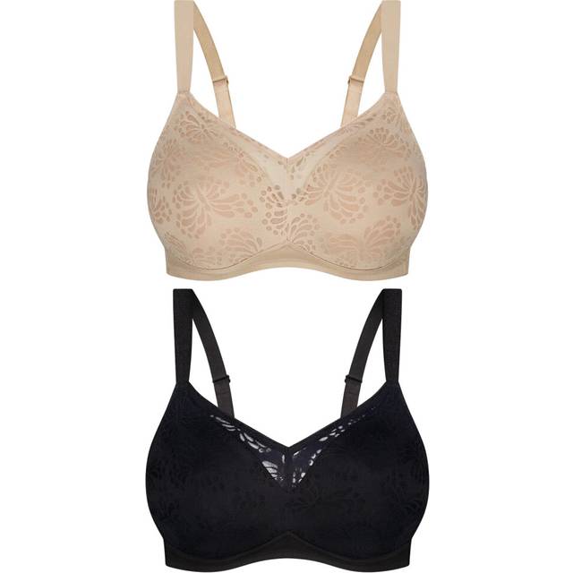 (10DD) 2 Pack Triumph Lacy Wire Free Minimiser Womens Wireless Bras Black Beige Bulk