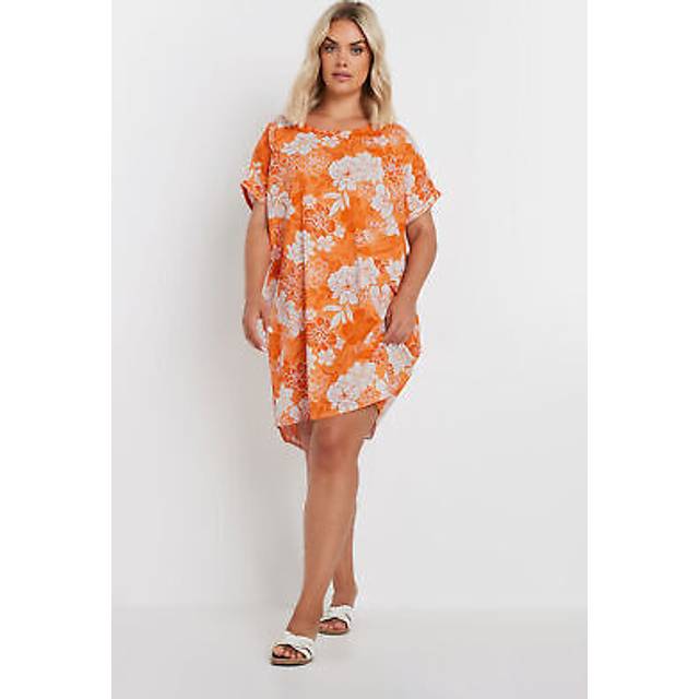Yours Curve Orange Floral Print Tunic Dress, Women's Curve & Plus Size, Yours - 26-28