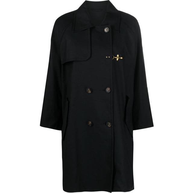 Fay - double-breasted trench coat - women - Cotton/Linen/Flax - S - Black