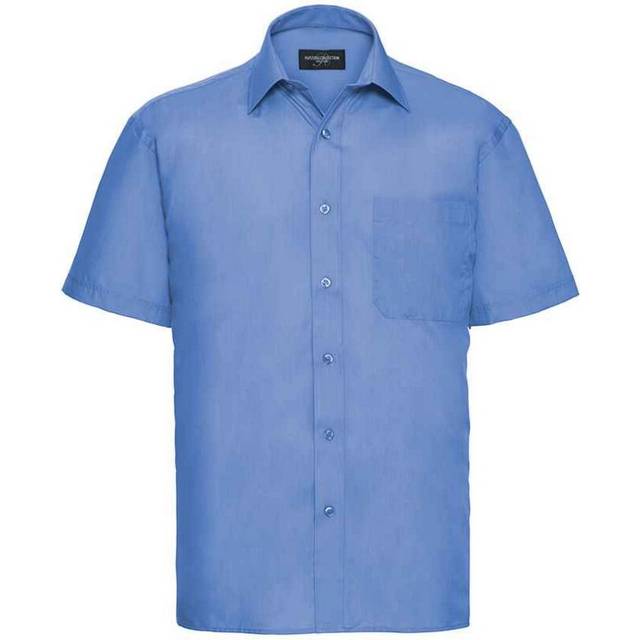 (17in-17.5in, Corporate Blue) Russell Collection Mens Poplin Easy-Care Short-Sleeved Formal Shirt