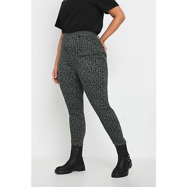 Yours Curve Grey Leopard Print Jeggings, Women's Curve & Plus Size, Yours - 30-32