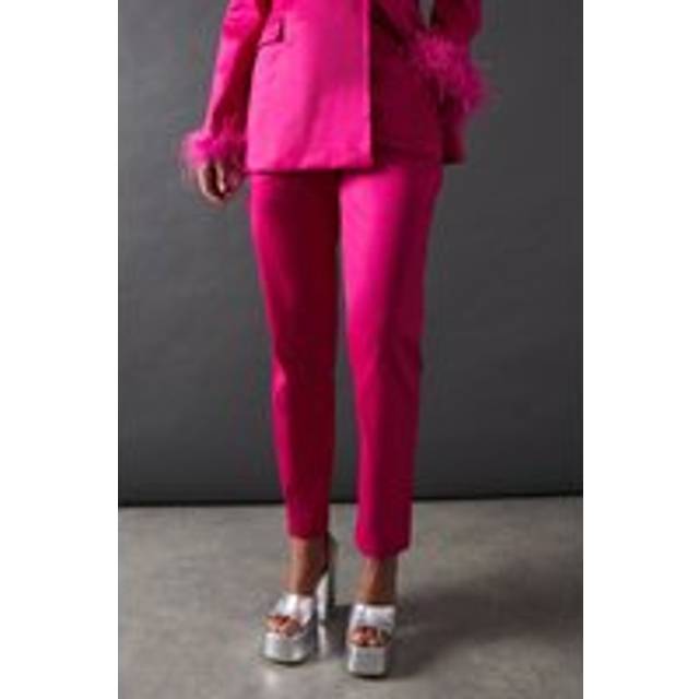Warehouse Womens Premium Taffeta Straight Leg Trouser - Pink - Size 8 UK