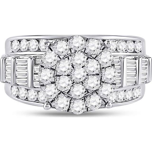 GND 114996 2.00 CTW 10KT White Gold Womens Round Diamond Cluster Bridal Wedding Engagement Ring, Size 7