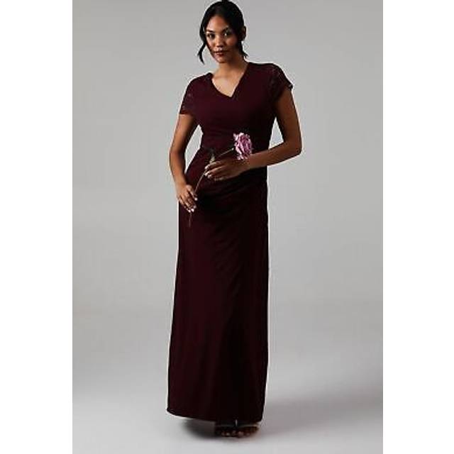 Lace Wrap Over Crepe Bridesmaid Maxi Dress - Malbec - 14