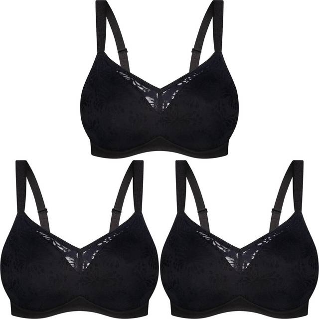 (12DD) 3x Triumph Lacy Wire Free Minimiser N Women Wireless Bra Black Plus Size Bulk