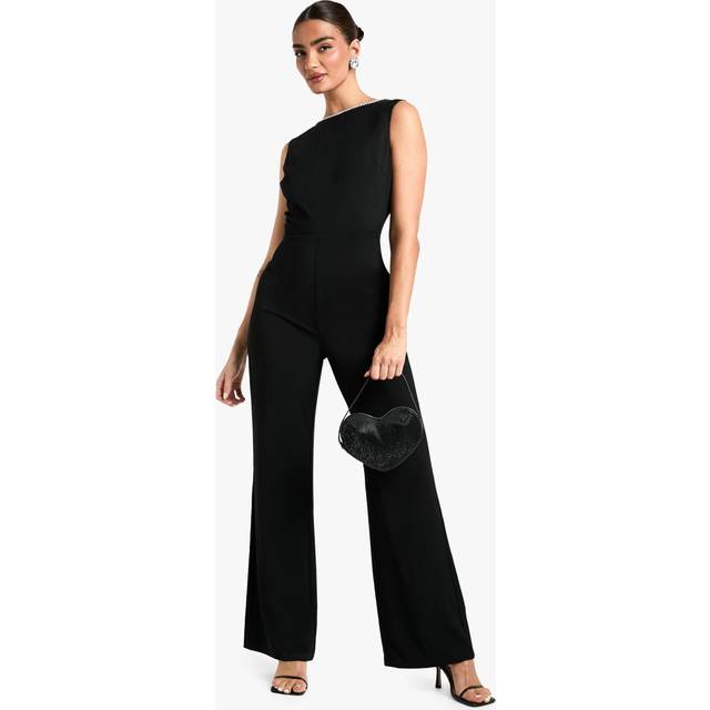 Womens Diamante Trim Low Back Jumpsuit - Black - 14
