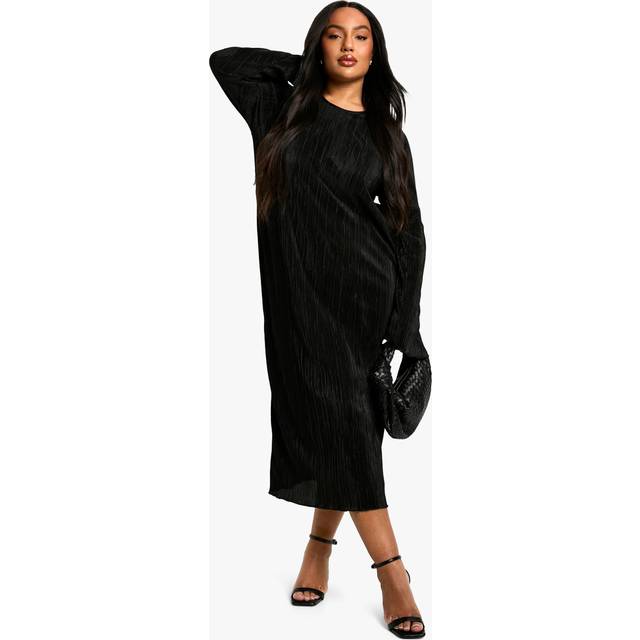 Womens Plus Plisse Flared Sleeve Column Dress - Black - 18, Black