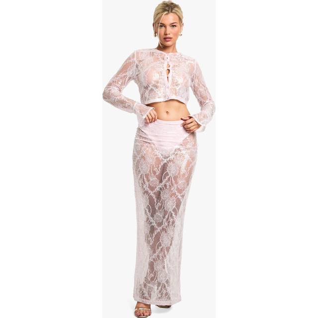Womens Sequin Lace Sheer Maxi Skirt - Pink - 16, Pink
