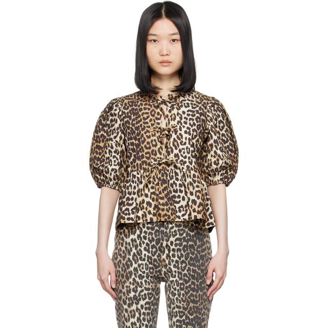 Printed Self-Tie Peplum Blouse - LEOPARD - 34 FR (2 US)
