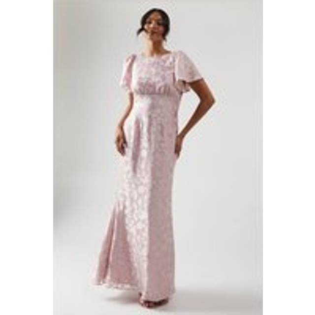 Cowl Back Satin Burnout Bridesmaid Dress - Pink - 14