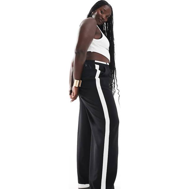 Yours Curve Black Contrast Side Stripe Wide Leg Trousers, Women's Curve & Plus Size, Yours - 30-32