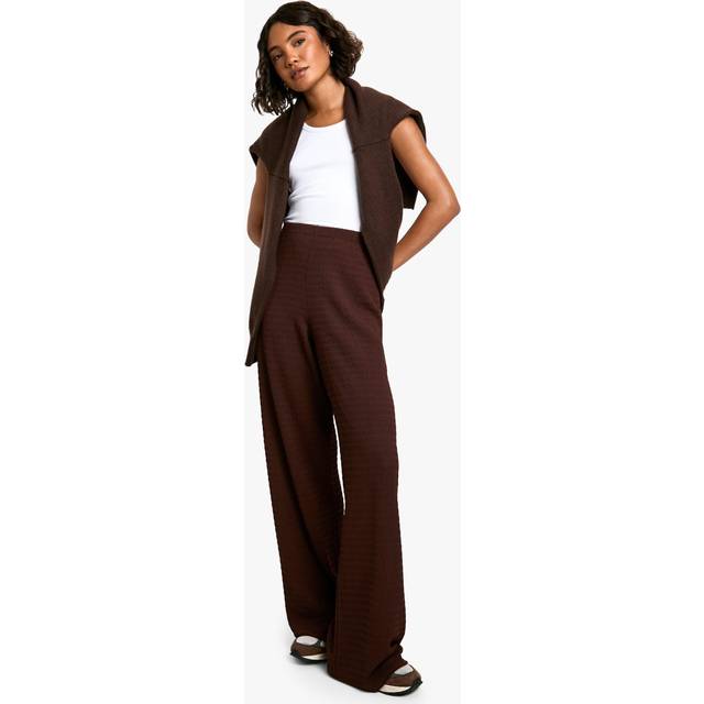 Womens Tall Texture Crinkle Wide Leg Trouser - Brown - 8