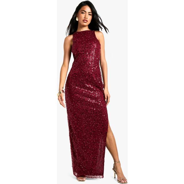 Womens Racer Neck Sequin Maxi Dress - Red - 16, Red