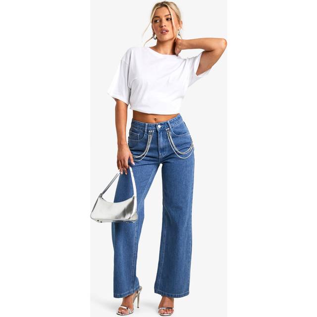 Womens Diamante Trim Straight Leg Jeans - Grey - 12