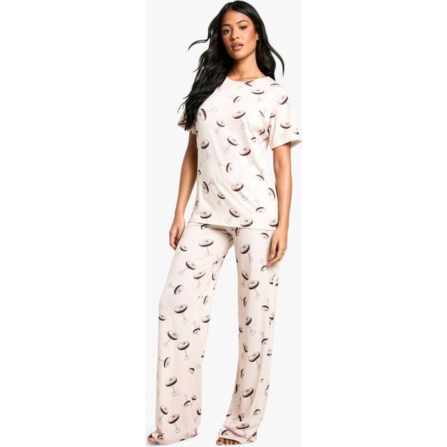 Womens Tall Espresso Martini Print Short Sleeve T-Shirt & Trousers Pyjama Set - Brown - 8