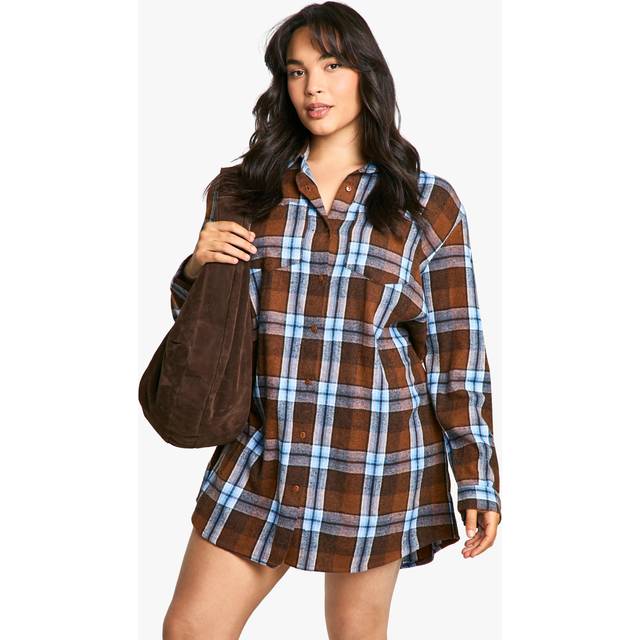 Womens Plus Check Shirt Dress - Orange - 26, Orange