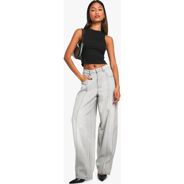 Womens Seam Detail Slouchy Boyfriend Jean - Grey - 8
