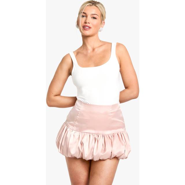 Womens Satin Puffball Mini Skirt - Pink - 16, Pink