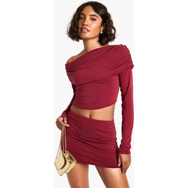 Womens Tall Soft Peached Jersey Asymmetric Top And Mini Skirt Co-Ord - Red - 10, Red