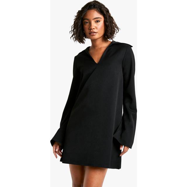 Womens Tall Collar Detail Woven Tailored Shift Dress - Black - 12