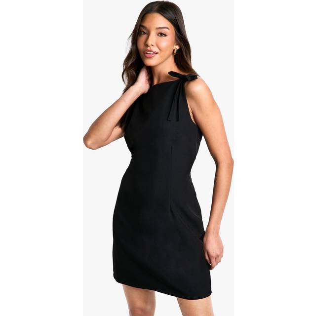 Womens Bow Shoulder Tailored Mini Dress - Black - 14