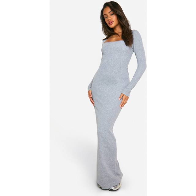 Womens Lace Trim Rib Maxi Dress - Grey - 16, Grey