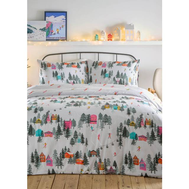 Aspen Brushed Cotton Duvet Cover Set - White;Green (King Duvet Cover + 2 Standard Pillowcases)
