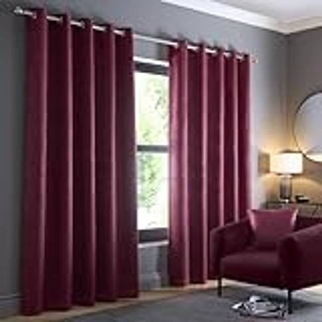 Fusion Vinröda gardiner B 66 x L 90 (168 x 229 cm) – rödröda gardiner för sovrum/vardagsrum – dörrgardiner – termiska draperier/fönsterbehandling – Strata-samling