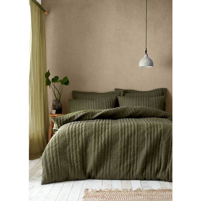 Tamba Jersey Stripe Double Duvet Cover Set with Pillowcases - Green (Super King Duvet Cover + 2 Standard Pillowcases)