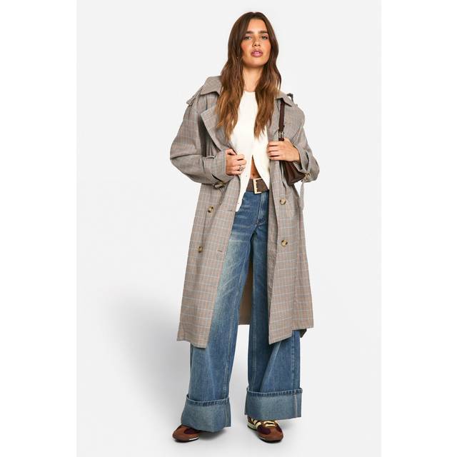 Womens Check Trench Coat - Brown - 8, Brown