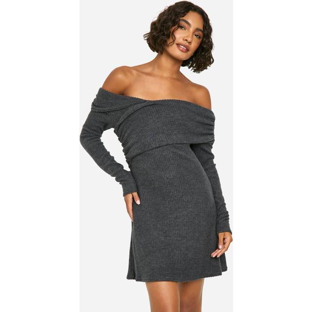 Womens Tall Brushed Rib Asymmetric Mini Dress - Grey - 6, Grey