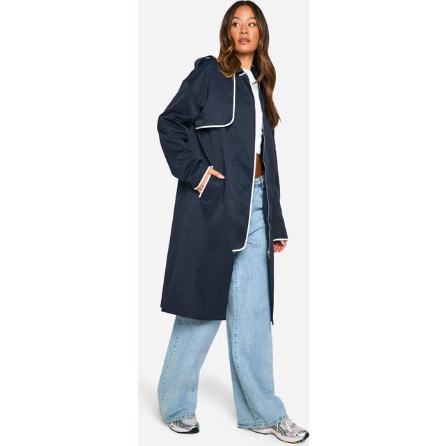 Womens Tall Contrast Binding Detail Trench Coat - Navy - 10, Navy