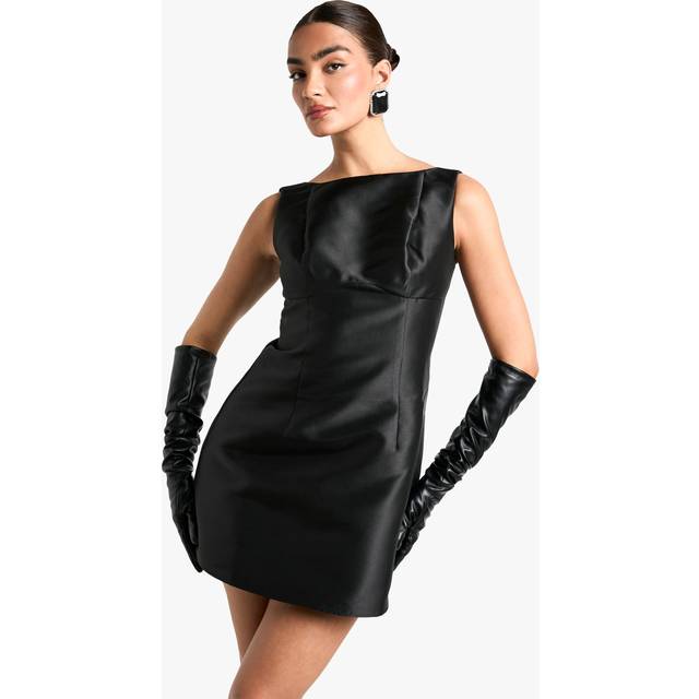 Womens Satin A-Line Mini Dress - Black - 18, Black