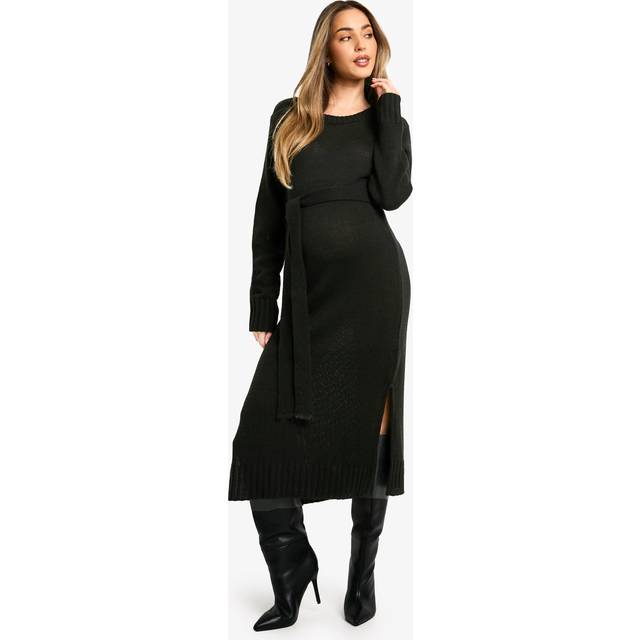 Womens Maternity Crew Neck Jumper Midi Dress - Black - 10