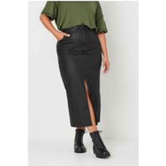 Yours Curve Black Coated Split Hem Midaxi Skirt, Women's Curve & Plus Size, Yours - 14