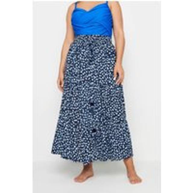 Yours Curve Navy Blue Spot Print Tiered Beach Skirt, Women's Curve & Plus Size, Yours - 30-32