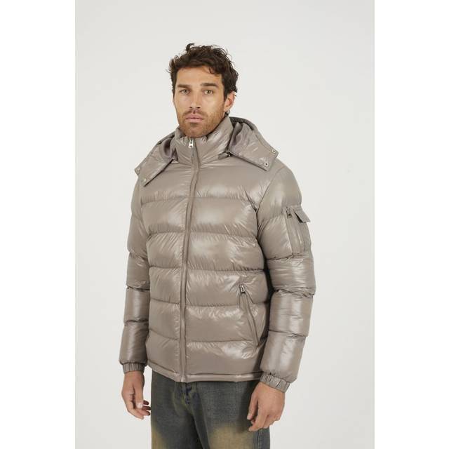 Brave Soul Mens Taupe Hooded Padded Puffer Jacket With Detachable Hood - Size X-Large