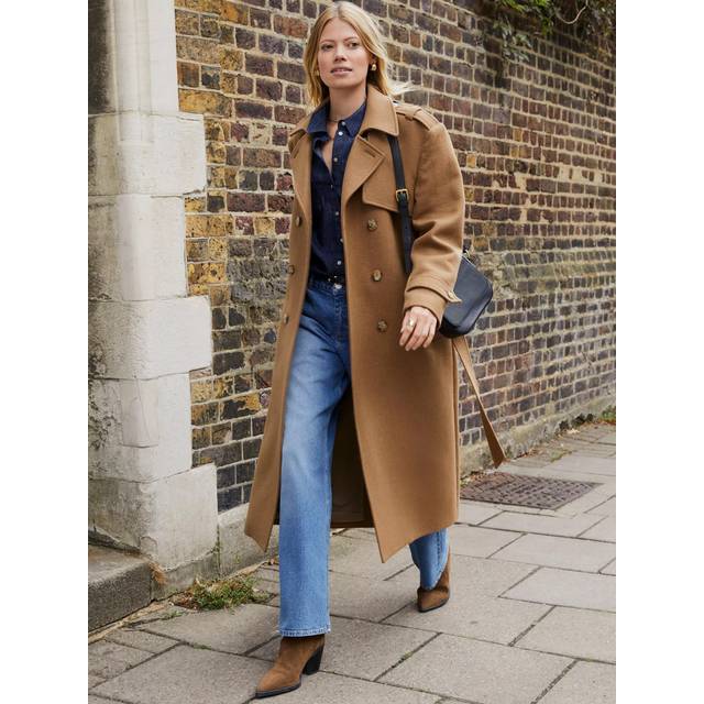 Ingrid Belted Wool Trench Coat Taupe