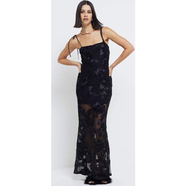 River Island Womens Black 3D Mesh Bodycon Midi Dress - 12