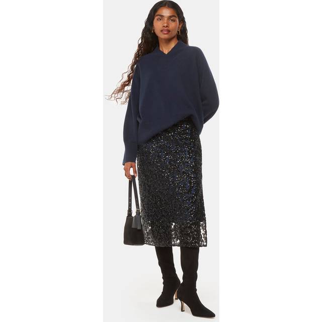 Whistles Petite Floral Sequin Midi Skirt, Black/Multi