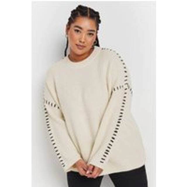 Yours Curve Cream Contrast Stitch Knitted Jumper, Women's Curve & Plus Size, Yours - 26-28