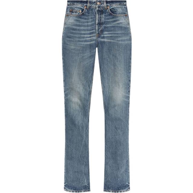 Saint Laurent - logo-patch straight jeans - women - Cotton - 28 - Blue