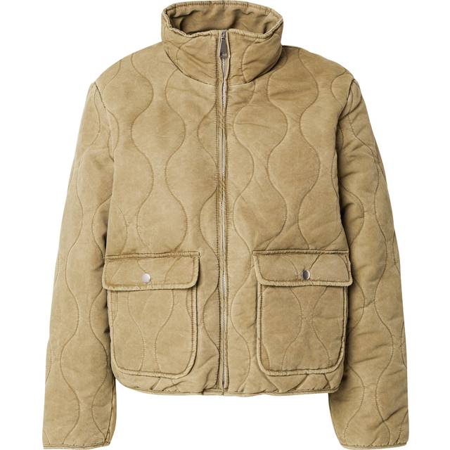 Quilted High Neck Jacket - Brown - XS