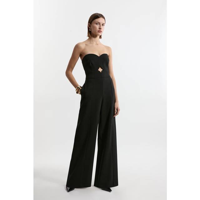 Compact Stretch Bandeau Tailored Wide Leg Jumpsuit - Black