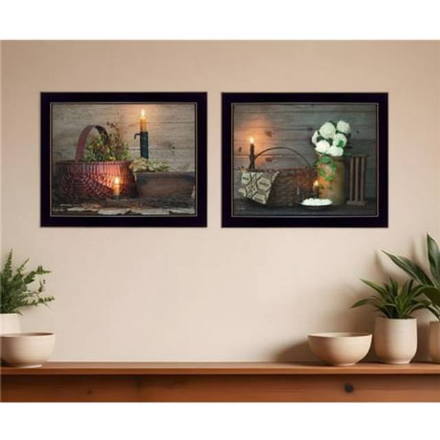 HomeRoots 405874 Baskets & Flowers Black Framed Print Wall Art - Set of 2