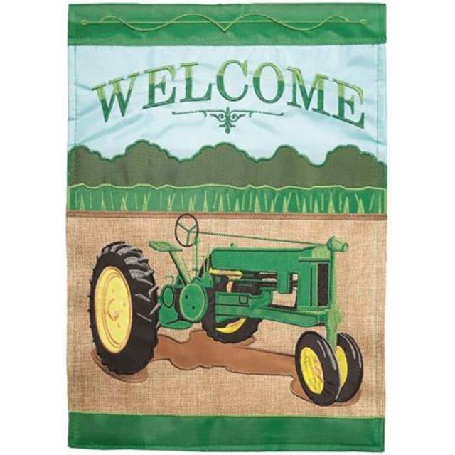 Magnolia Gardens M011326 13 x 18 in. Tractor Welcome Burlap Double Applique Garden Flag