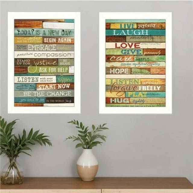 HomeRoots 405742 Today is a Day Faux Wood Slat White Framed Print Wall Art - Set of 2